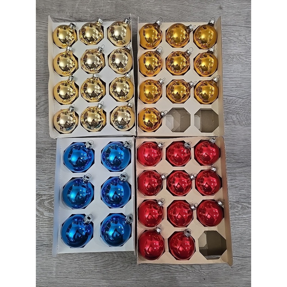 Vintage Made In USA Glass Ornaments Lot of 39‎ Multicolored Globes Red Blue Gold
